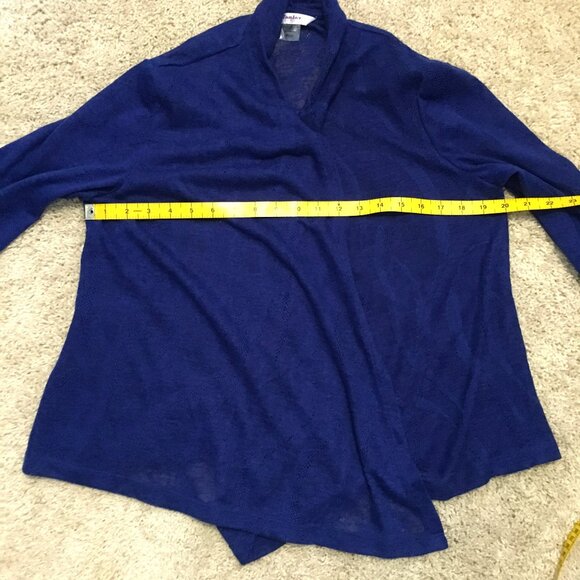 Phthalo Blue Mesh 3/4 Sleeve Open Waterfall Cardigan - Picture 12 of 14